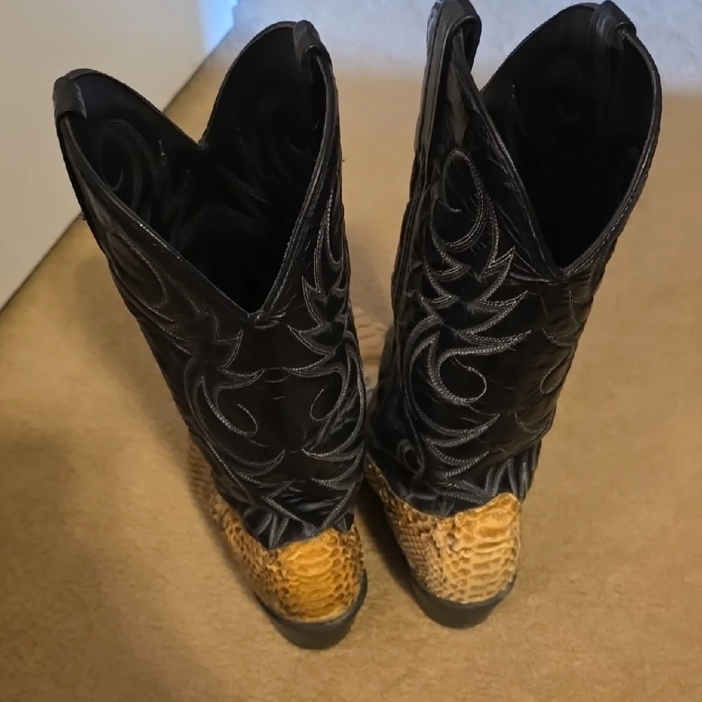 Acme Vintage Python Snack Skin Cowboy Boots 9EW Black Brown